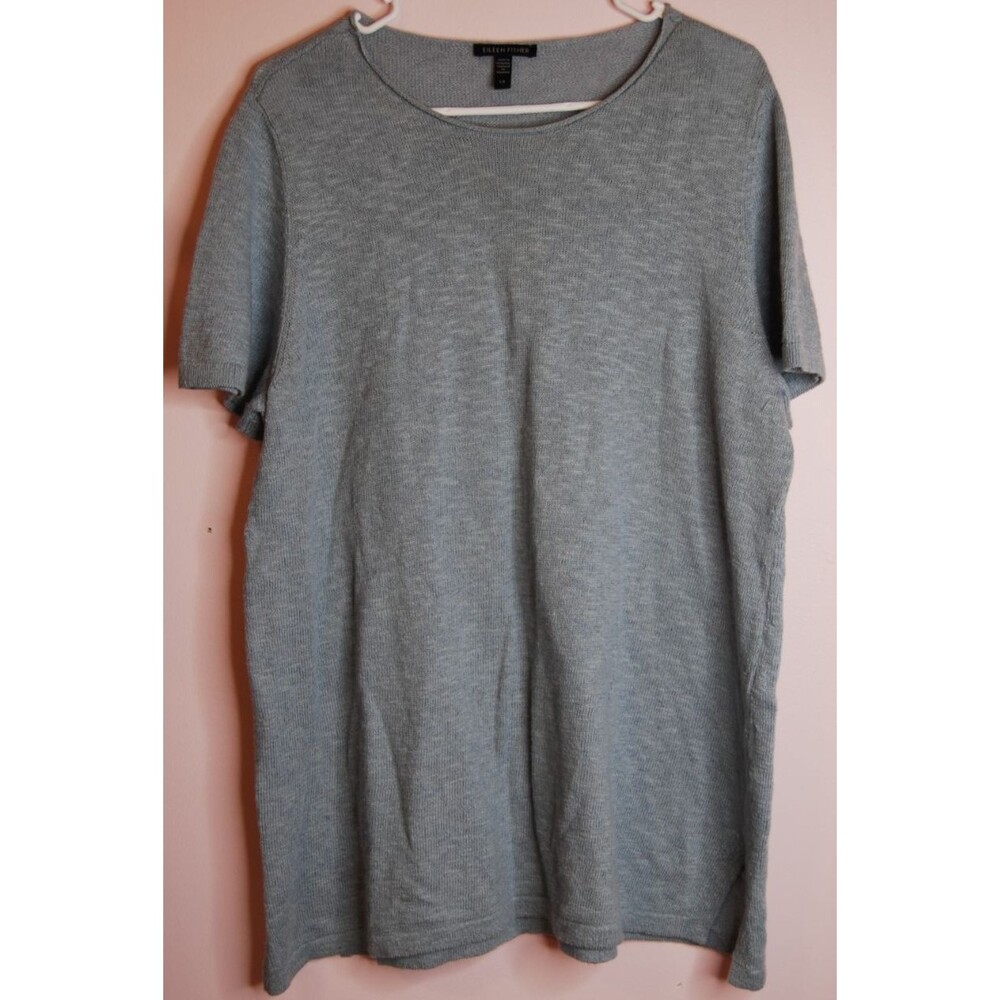 Eileen Fisher Short Sleeve Lightweight Heather Gray/Blue Size L Organic Linen Bl
